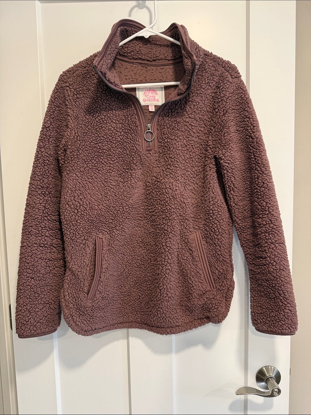 Woman’s Sherpa 1/4 Zip Pullover Jacket - Mauve Size Small Fleece